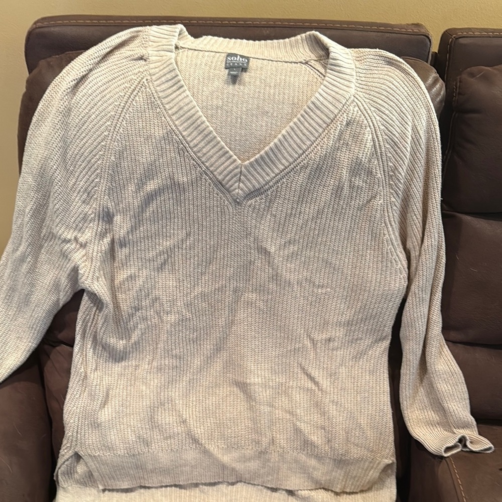 Men's Cream V-Neck Sweater